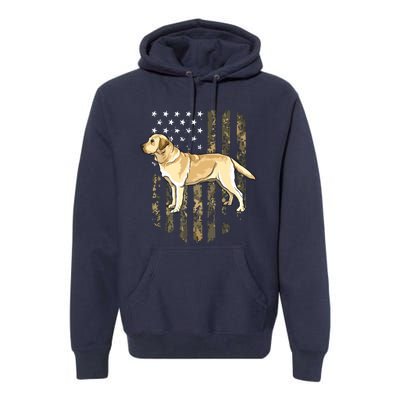 Camo American Flag Yellow Labrador Retriever 4th Of July USA Premium Hoodie