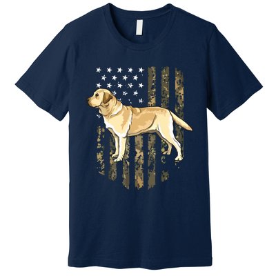 Camo American Flag Yellow Labrador Retriever 4th Of July USA Premium T-Shirt