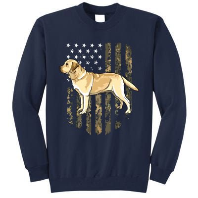 Camo American Flag Yellow Labrador Retriever 4th Of July USA Tall Sweatshirt