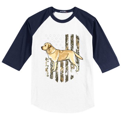 Camo American Flag Yellow Labrador Retriever 4th Of July USA Baseball Sleeve Shirt