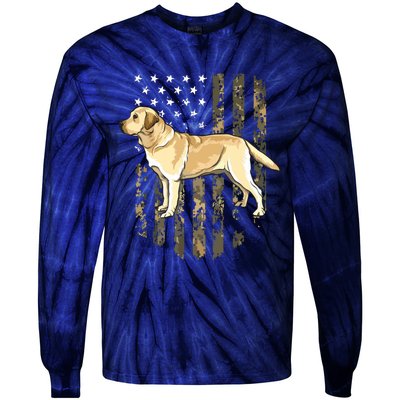 Camo American Flag Yellow Labrador Retriever 4th Of July USA Tie-Dye Long Sleeve Shirt