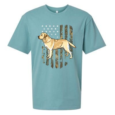 Camo American Flag Yellow Labrador Retriever 4th Of July USA Sueded Cloud Jersey T-Shirt