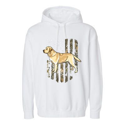 Camo American Flag Yellow Labrador Retriever 4th Of July USA Garment-Dyed Fleece Hoodie