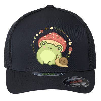 Cottagecore Aesthetic Frog Snail Cute Vintage Gift Flexfit Unipanel Trucker Cap