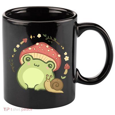 Cottagecore Aesthetic Frog Snail Cute Vintage Gift 11oz C Handle Ceramic Mug