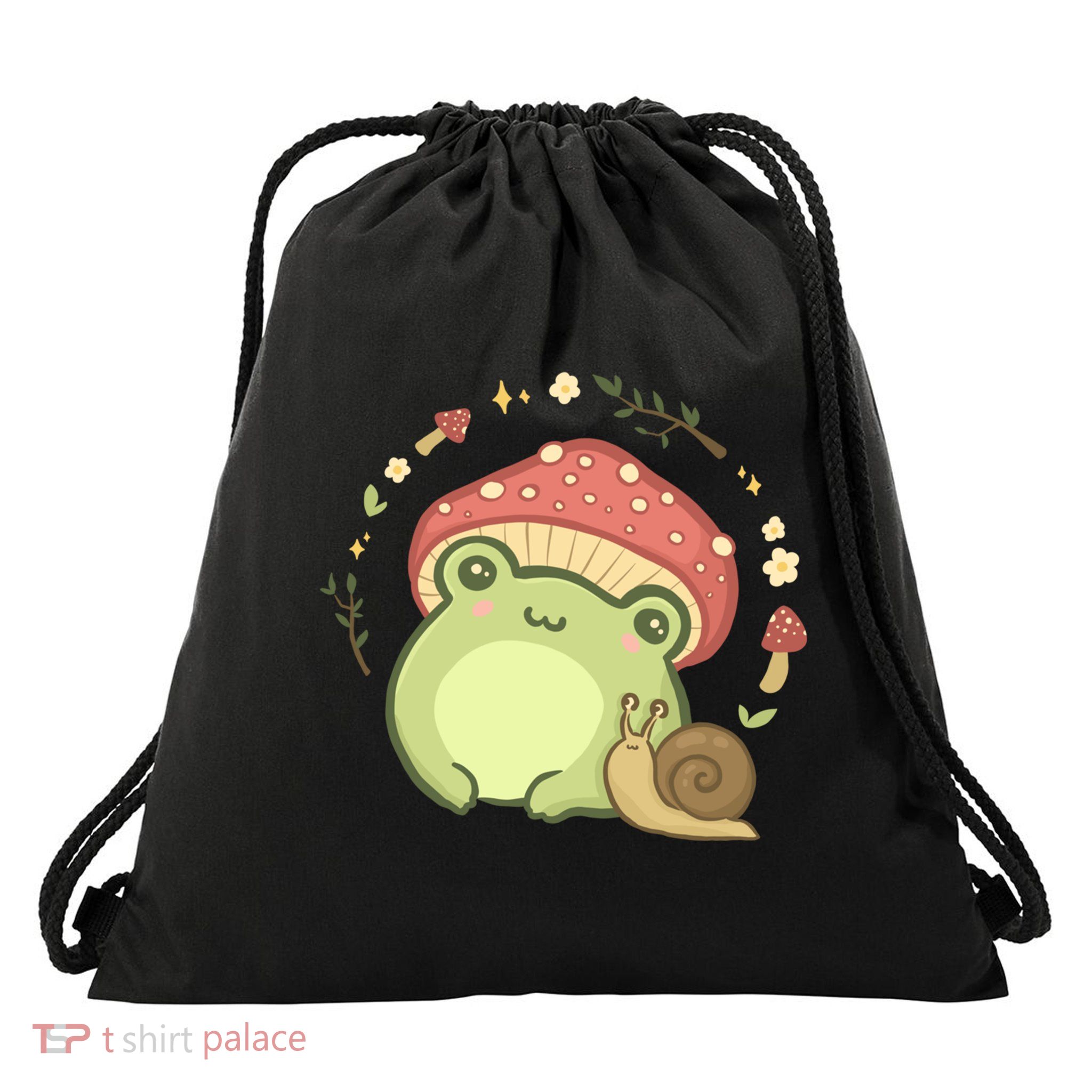Cottagecore Aesthetic Frog Snail Cute Vintage Gift Drawstring Bag