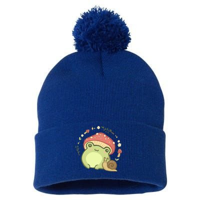 Cottagecore Aesthetic Frog Snail Cute Vintage Gift Pom Pom 12in Knit Beanie