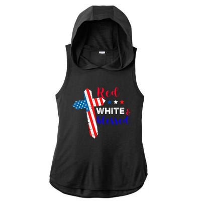 Cross American Flag Red White Blessed Believer God Usa Meaningful Gift Ladies PosiCharge Tri-Blend Wicking Draft Hoodie Tank