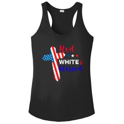 Cross American Flag Red White Blessed Believer God Usa Meaningful Gift Ladies PosiCharge Competitor Racerback Tank