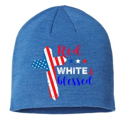 Cross American Flag Red White Blessed Believer God Usa Meaningful Gift Sustainable Beanie