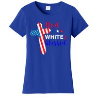 Cross American Flag Red White Blessed Believer God Usa Meaningful Gift Women's T-Shirt