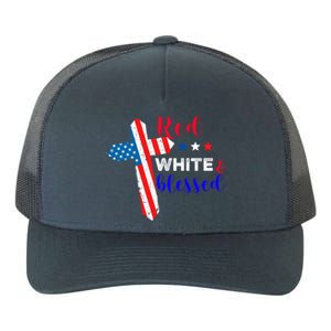 Cross American Flag Red White Blessed Believer God Usa Meaningful Gift Yupoong Adult 5-Panel Trucker Hat