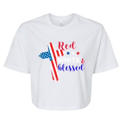 Cross American Flag Red White Blessed Believer God Usa Meaningful Gift Bella+Canvas Jersey Crop Tee