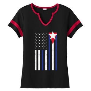 Cuban American Flag Ladies Halftime Notch Neck Tee