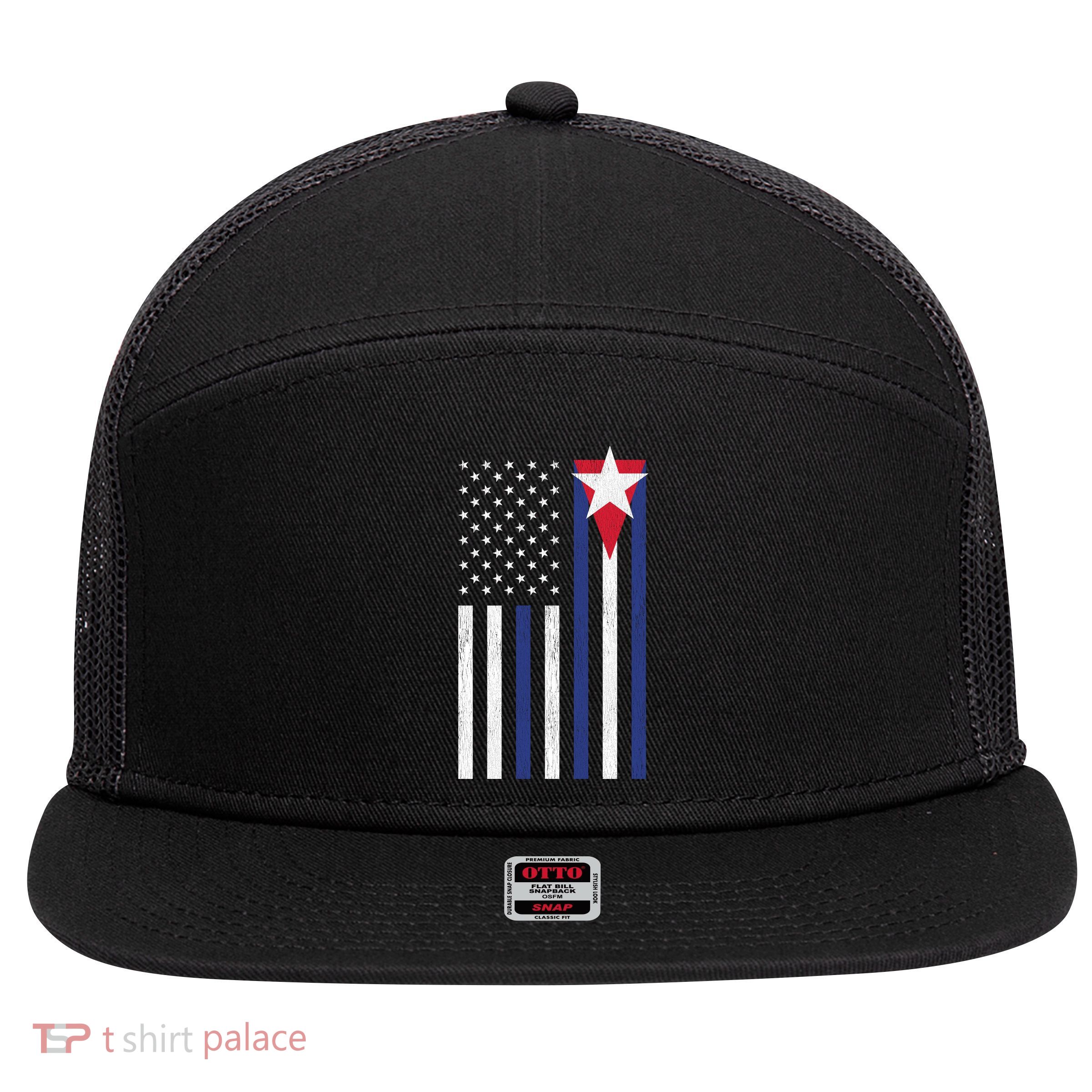 Cuban American Flag 7 Panel Mesh Trucker Snapback Hat