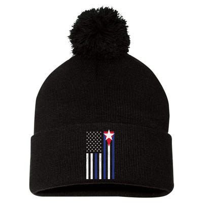 Cuban American Flag Pom Pom 12in Knit Beanie