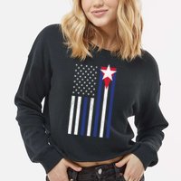 Cuban American Flag Cropped Pullover Crew