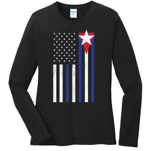 Cuban American Flag Ladies Long Sleeve Shirt