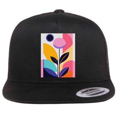 Colorful Abstract Floral Print Top Cute Casual Summer Flatbill Hat
