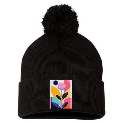 Colorful Abstract Floral Print Top Cute Casual Summer Pom Pom 12in Knit Beanie
