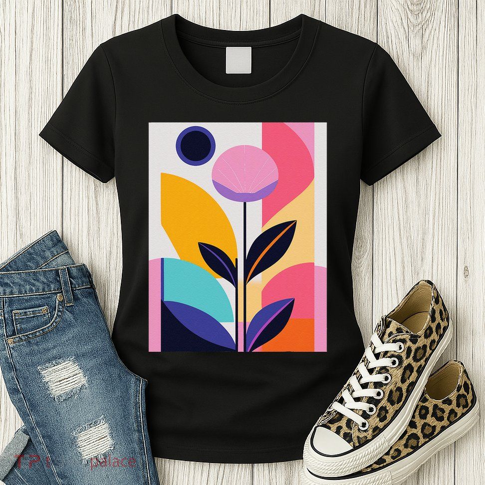 Colorful Abstract Floral Print Top Cute Casual Summer Womens T-Shirt