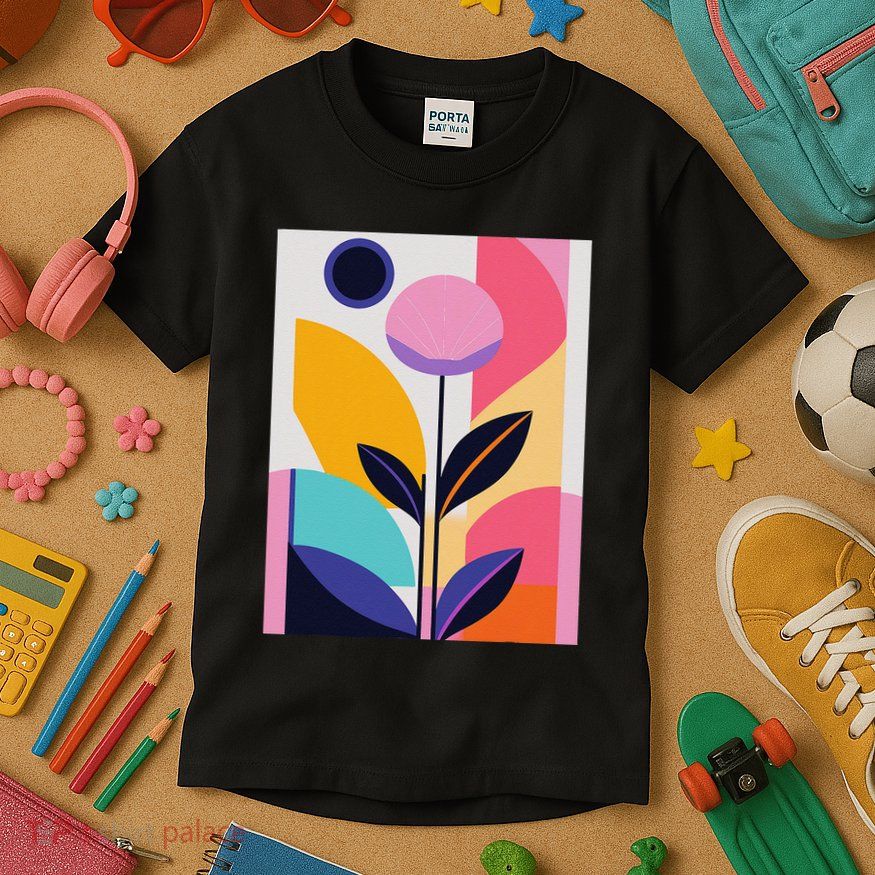 Colorful Abstract Floral Print Top Cute Casual Summer Kids T-Shirt