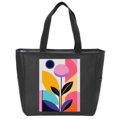 Colorful Abstract Floral Print Top Cute Casual Summer Zip Tote Bag