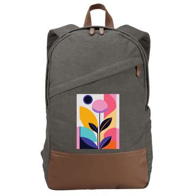 Colorful Abstract Floral Print Top Cute Casual Summer Cotton Canvas Backpack