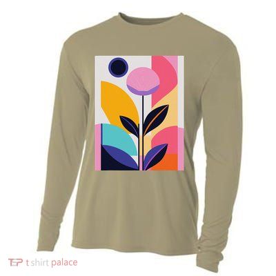 Colorful Abstract Floral Print Top Cute Casual Summer Cooling Performance Long Sleeve Crew