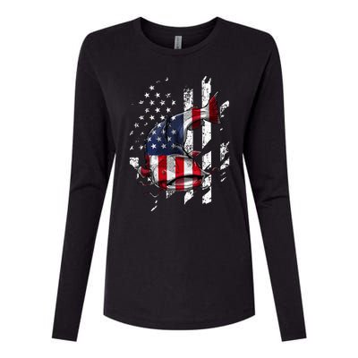 Catfishing American Flag Catfish Angler Fisherman Womens Cotton Relaxed Long Sleeve T-Shirt