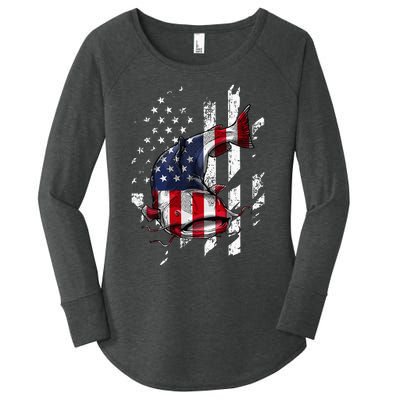 Catfishing American Flag Catfish Angler Fisherman Women's Perfect Tri Tunic Long Sleeve Shirt