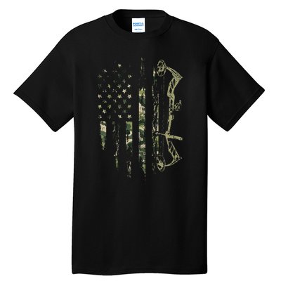 Camo American Flag Bowhunting Bow Archery Deer Hunting Gift Tall T-Shirt