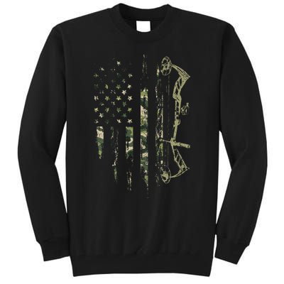 Camo American Flag Bowhunting Bow Archery Deer Hunting Gift Tall Sweatshirt