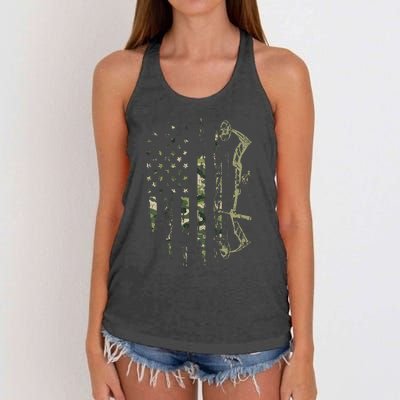 Camo American Flag Bowhunting Bow Archery Deer Hunting Gift Women's Knotted Racerback Tank