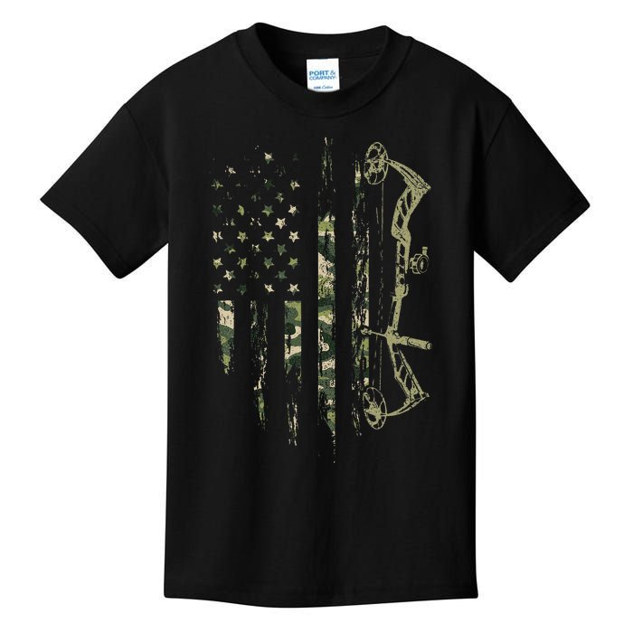 Camo American Flag Bowhunting Bow Archery Deer Hunting Gift Kids T-Shirt