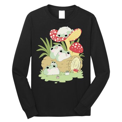 Cottagecore Aesthetic Frog Lying on Mushroom Long Sleeve Shirt