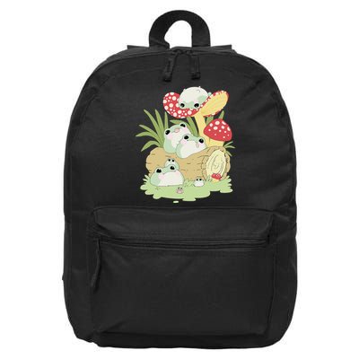 Cottagecore Aesthetic Frog Lying on Mushroom 16 in Basic Backpack