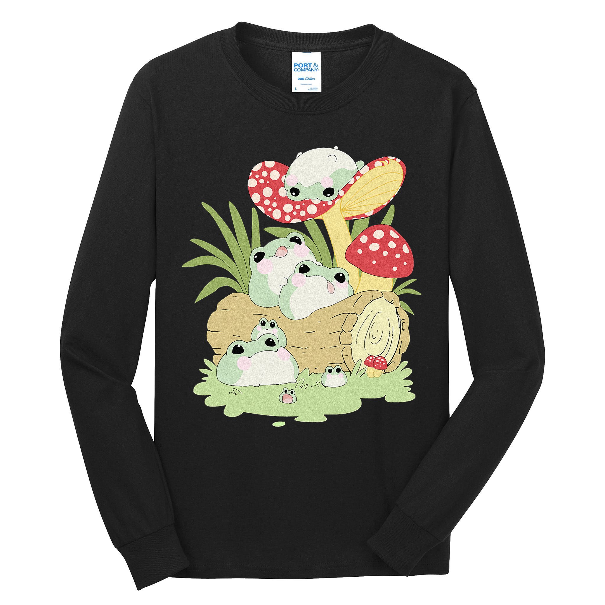 Cottagecore Aesthetic Frog Lying on Mushroom Tall Long Sleeve T-Shirt
