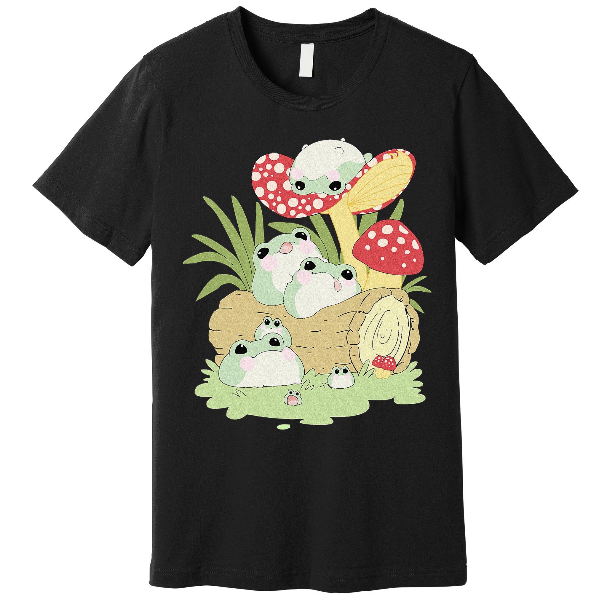 Cottagecore Aesthetic Frog Lying on Mushroom Premium T-Shirt