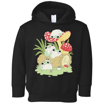 Cottagecore Aesthetic Frog Lying on Mushroom Toddler Hoodie