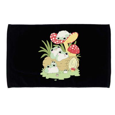 Cottagecore Aesthetic Frog Lying on Mushroom Microfiber Hand Towel