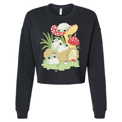 Cottagecore Aesthetic Frog Lying on Mushroom Cropped Pullover Crew