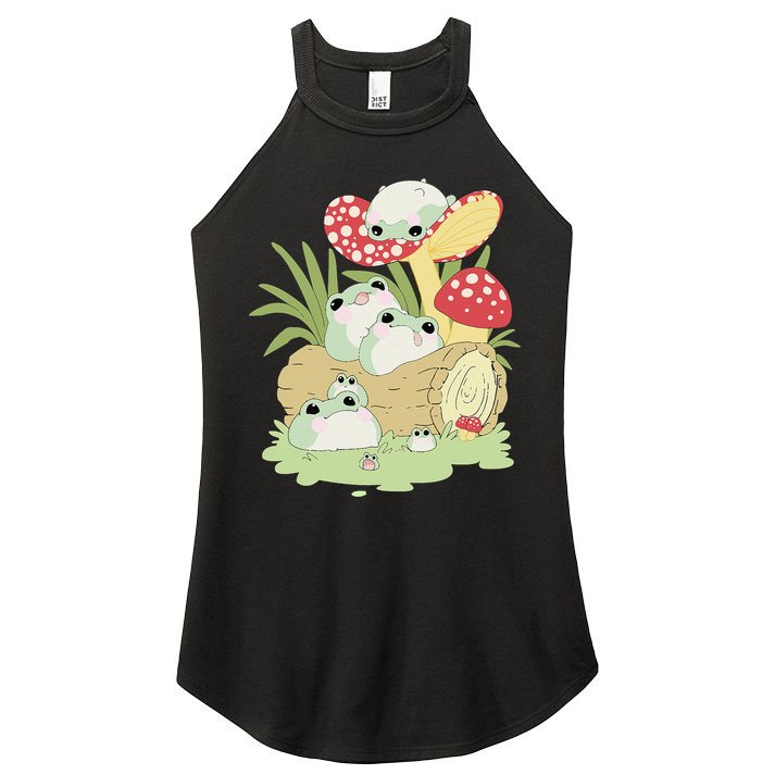 Cottagecore Aesthetic Frog Lying on Mushroom Women's Perfect Tri Rocker Tank