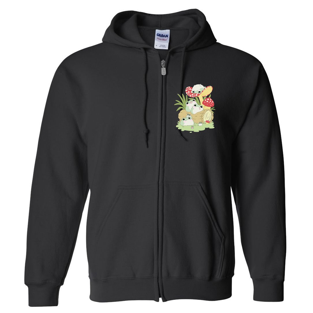 Cottagecore Aesthetic Frog Lying on Mushroom Full Zip Hoodie