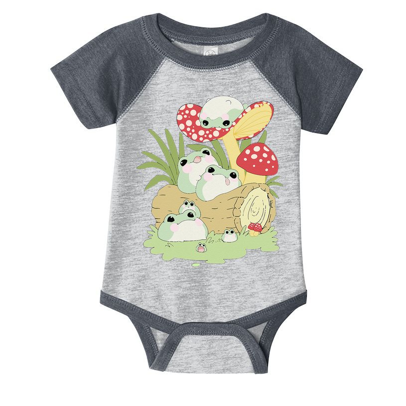 Cottagecore Aesthetic Frog Lying on Mushroom Infant Baby Jersey Bodysuit