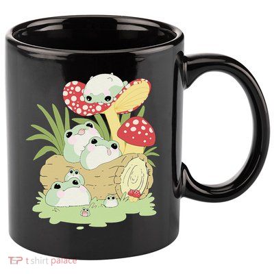 Cottagecore Aesthetic Frog Lying on Mushroom Cute Frog Lover 11oz C Handle Ceramic Mug