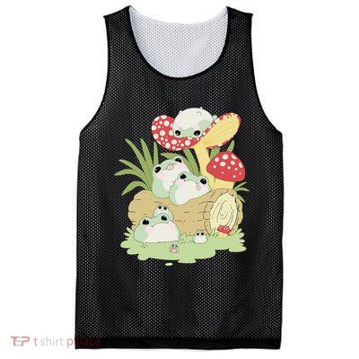 Cottagecore Aesthetic Frog Lying on Mushroom Cute Frog Lover Mesh Reversible Basketball Jersey Tank