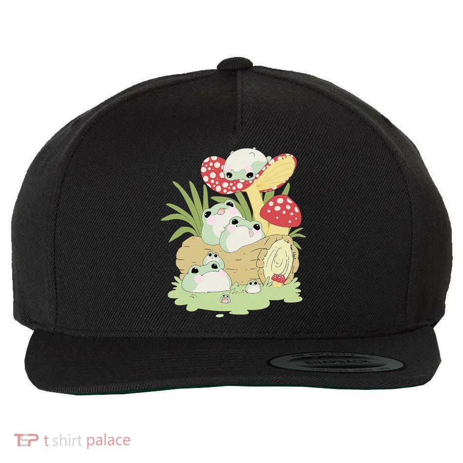 Cottagecore Aesthetic Frog Lying on Mushroom Cute Frog Lover Wool Snapback Cap