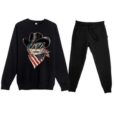 Cat American Flag Premium Crewneck Sweatsuit Set