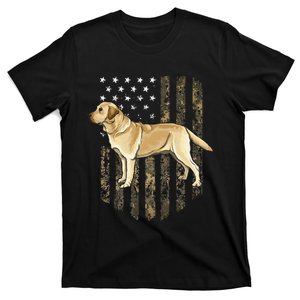 Camo American Flag Yellow Labrador Retriever 4th Of July USA T-Shirt